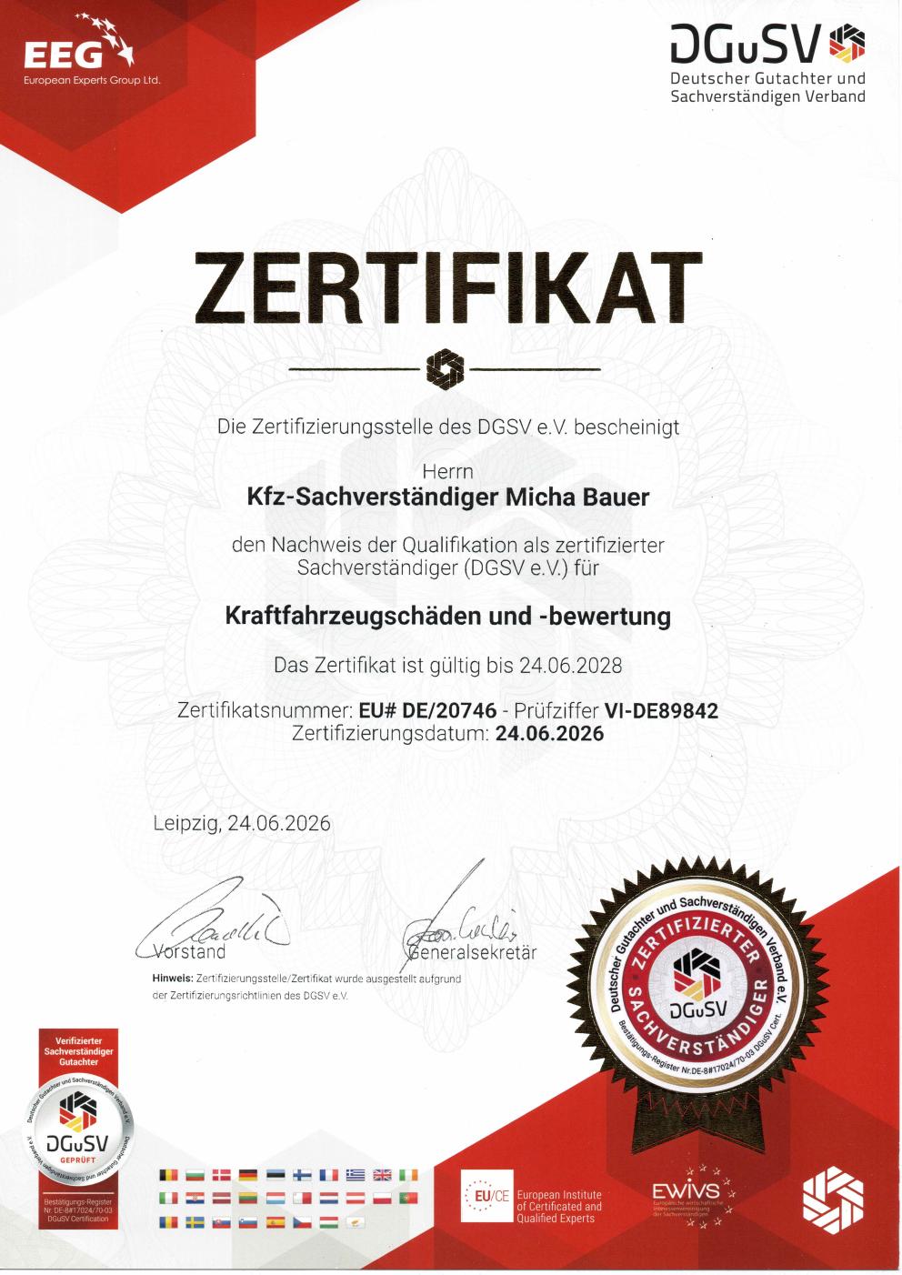 DGuSV – Zertifikat