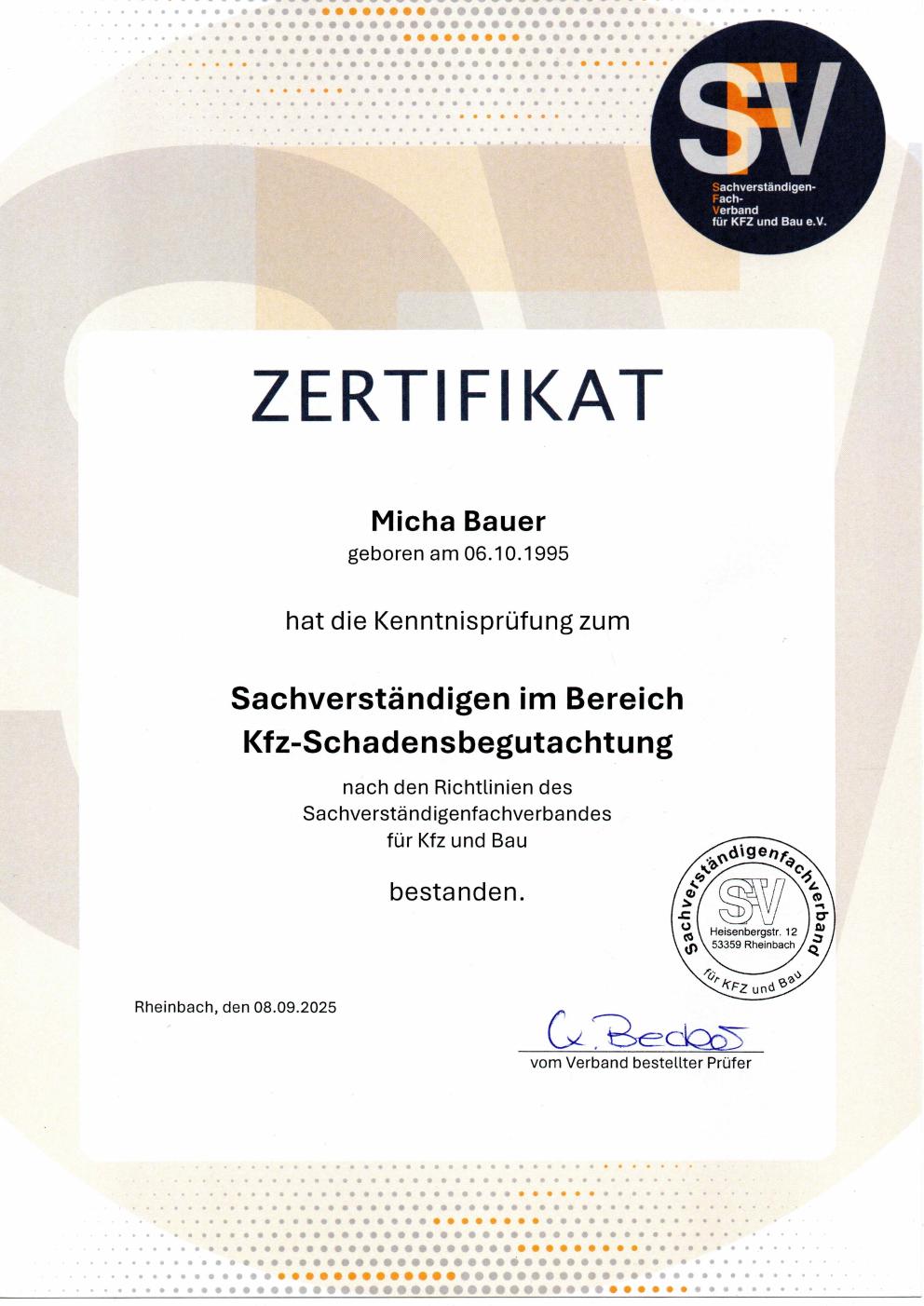 Schadengutachter Kfz